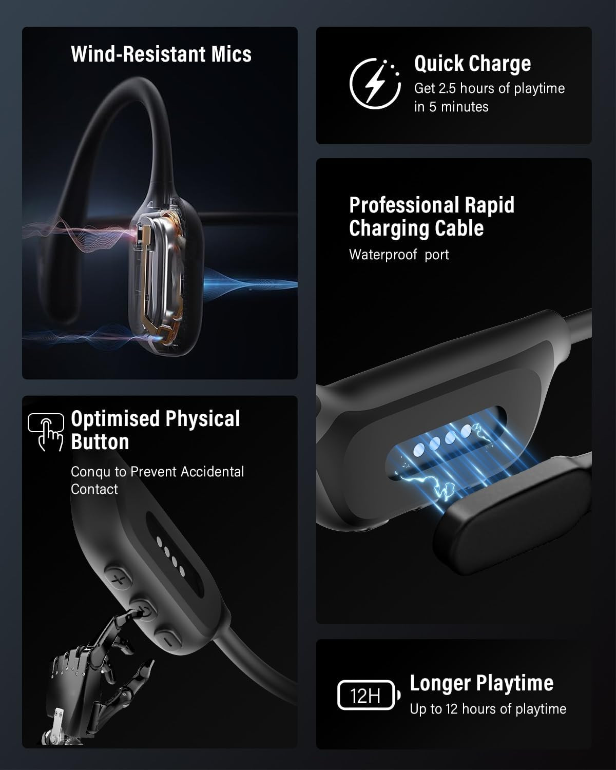 Bone Conduction Headphones, IPX8 Waterproof Swimming Headphones, Open Ear Headph