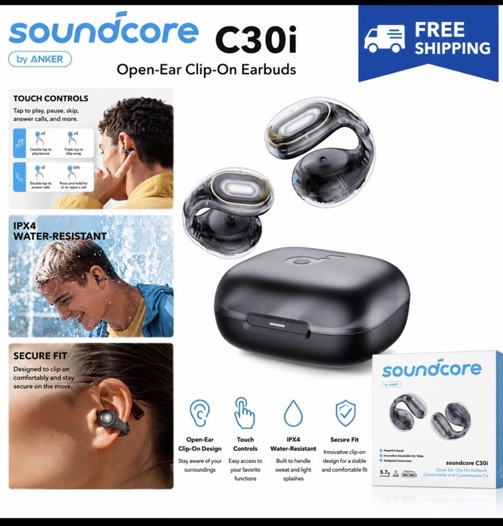 Soundcore C30i Open-Ear Clip-On Earbuds by Anker – New In The Box