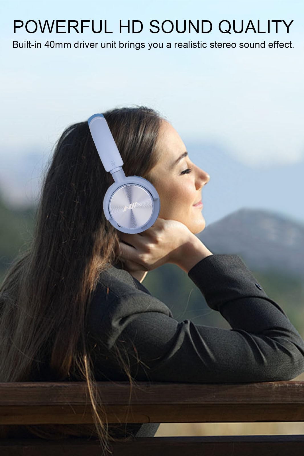 Wireless On Ear Headphones Q10 HiFi Stereo Mic FM SD/TF 12 Hours Playtime Blue