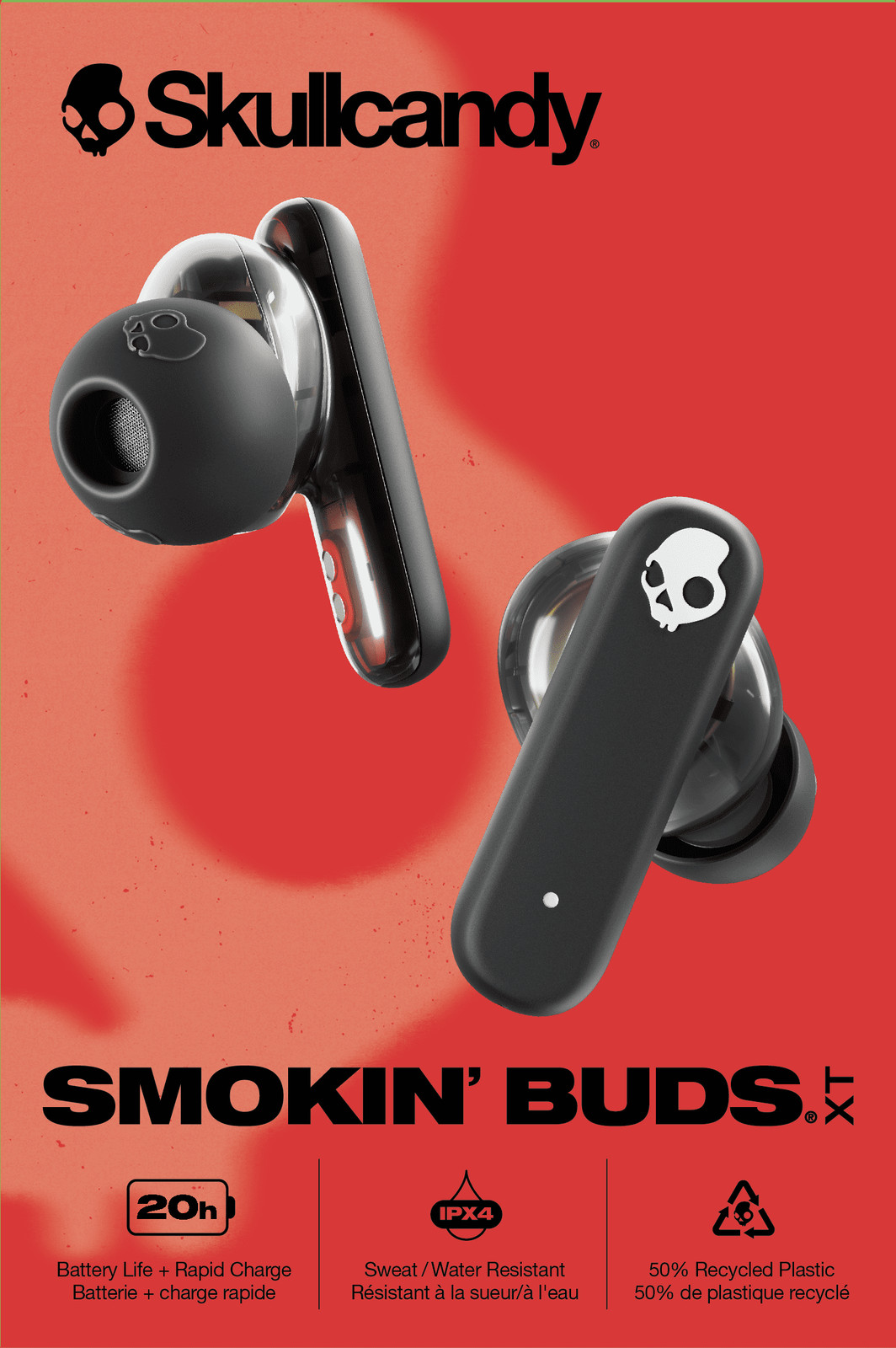 Skullcandy Smokin’ Buds XT True Wireless in-Ear Earbuds, Flame