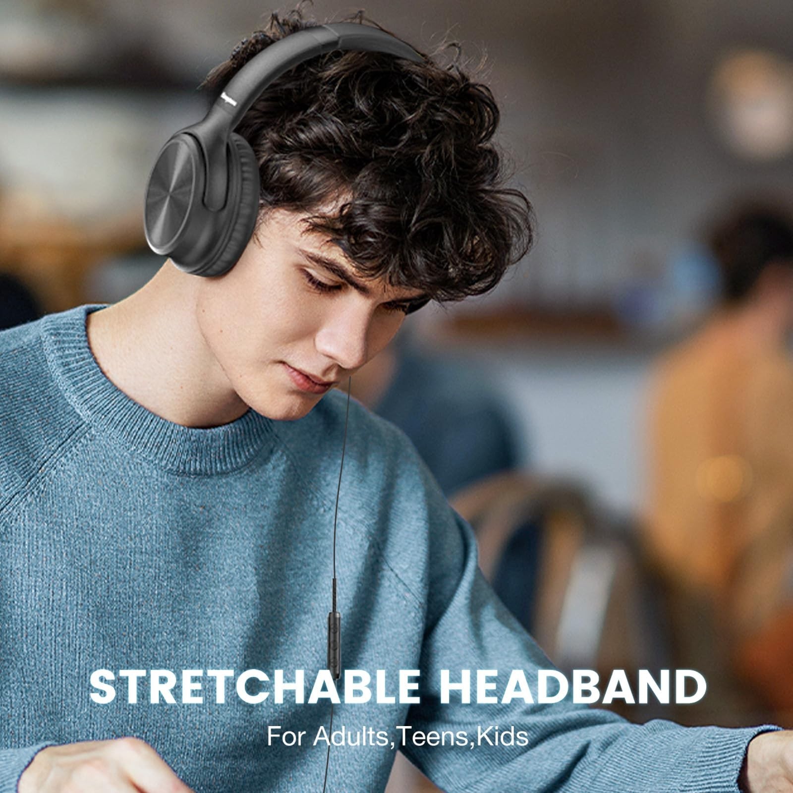 Wired Over Ear Headphones with Microphone, Volume Control, HD Stereo Sound, Fold