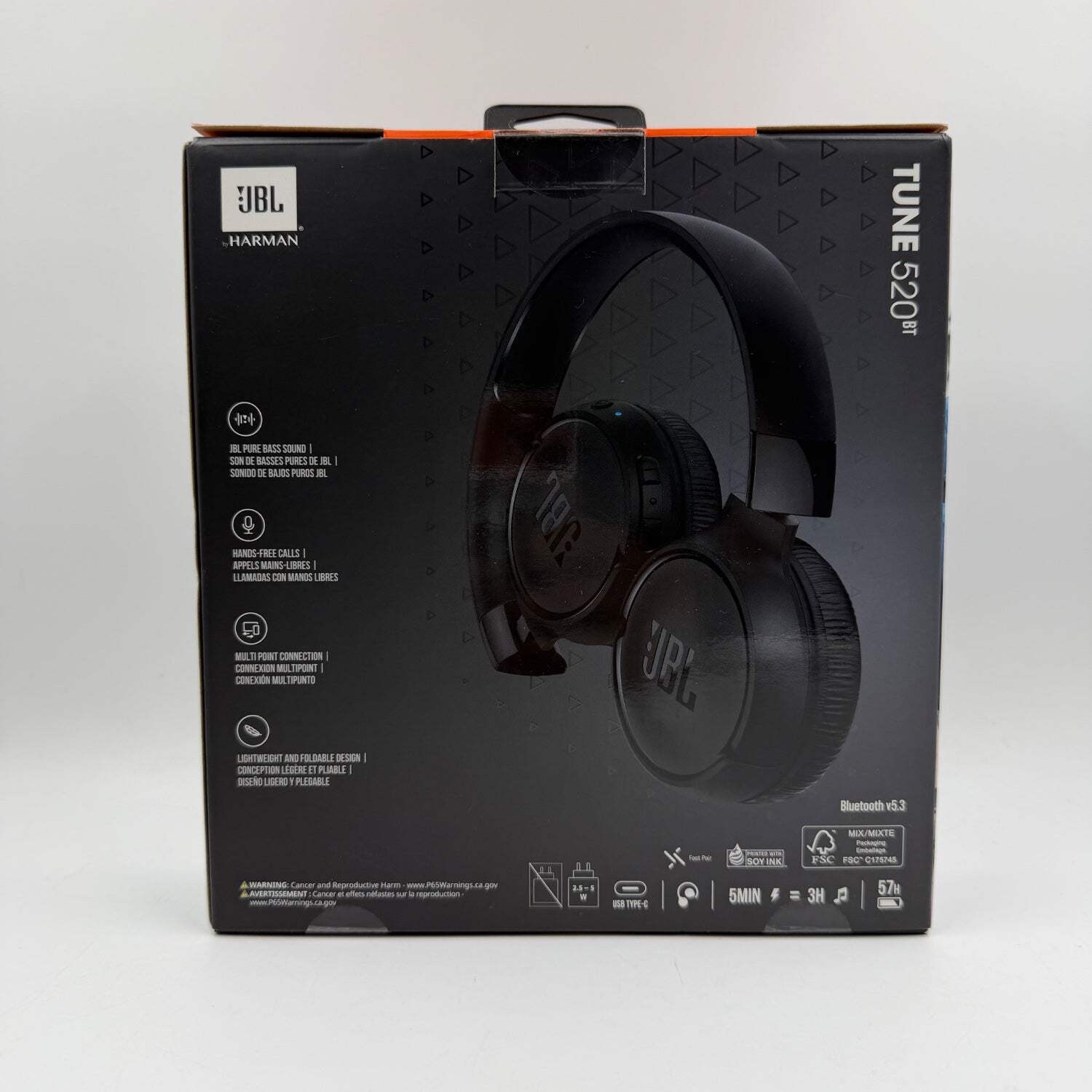 New JBL Tune 520 Wireless On-Ear Bluetooth Headphones Black JBLT520BTBLKAM