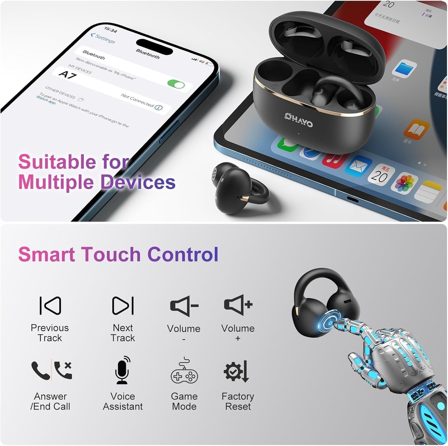 A7 Open Ear Clip-On Headphones for Glasses Wearers – Safe for Running & Stree…