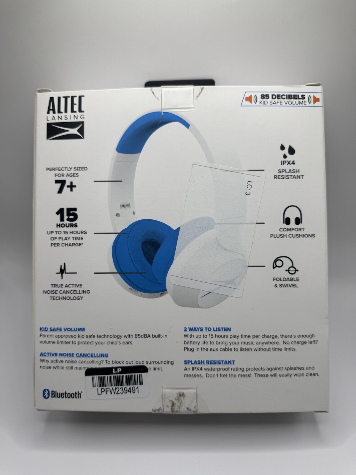 Altec Lansing 2 In 1 Active Noise Cancelling Kid Safe Headphones Blue