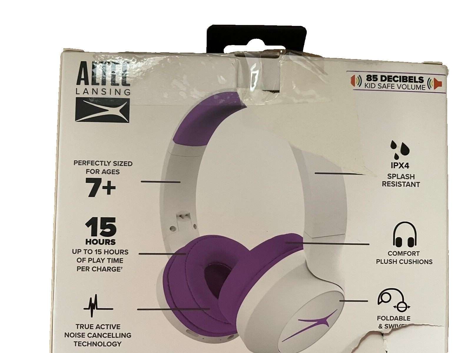 Headphone Altec Lansing 2in1 Active Noise Cancelling Kid Safe White & Purple
