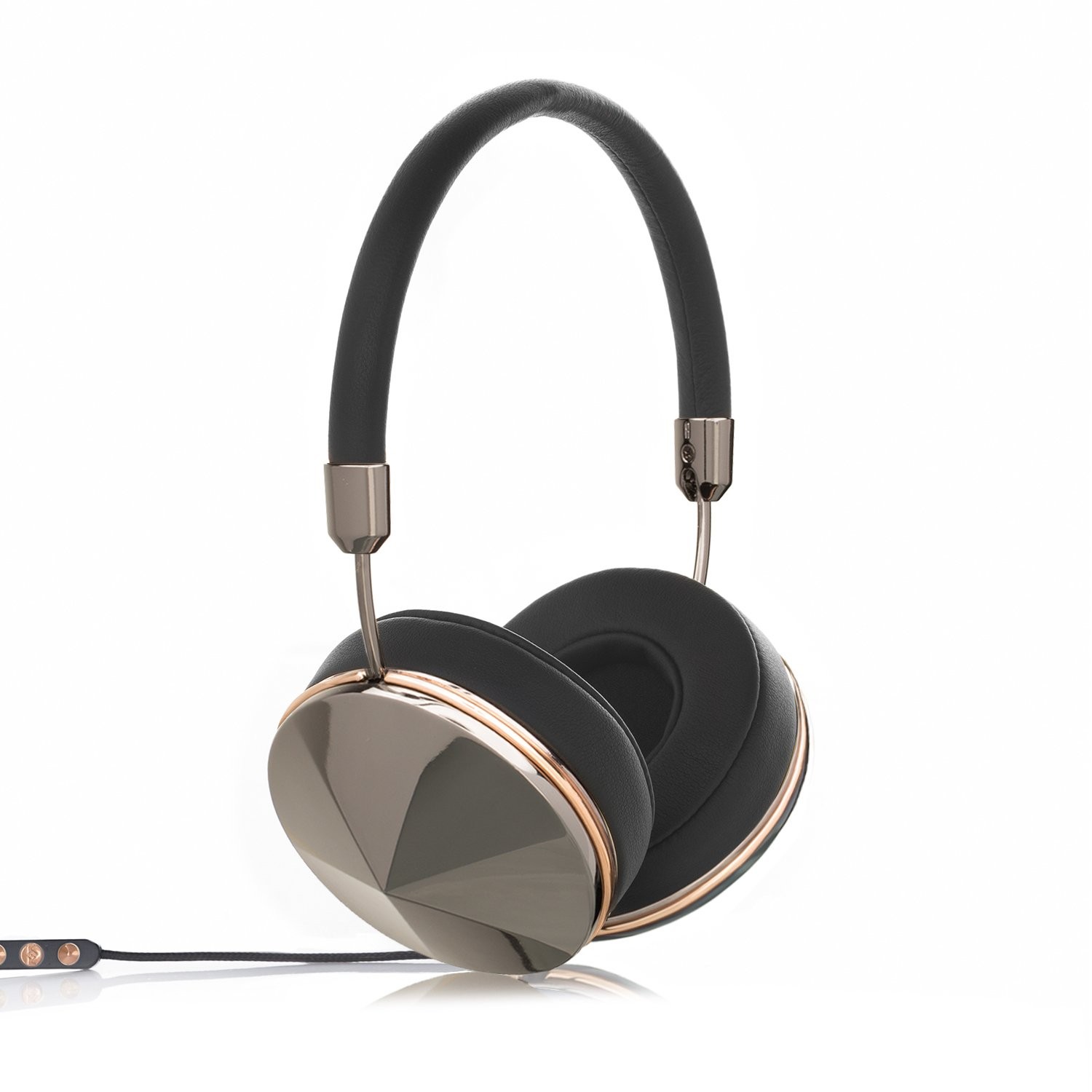 Frends Taylor Black Leather Over-the-Ear Headphones Bundle – Hammered Rose Gold