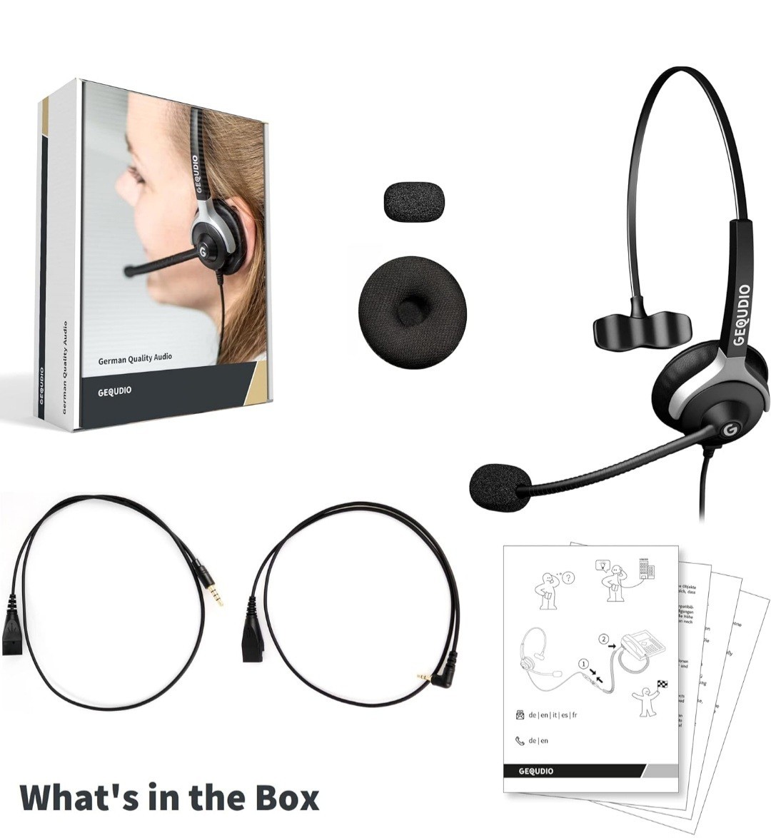 GEQUDIO Headset with 3.5 mm Jack Compatible with FritzFon C6, X6, MacBook, Smart