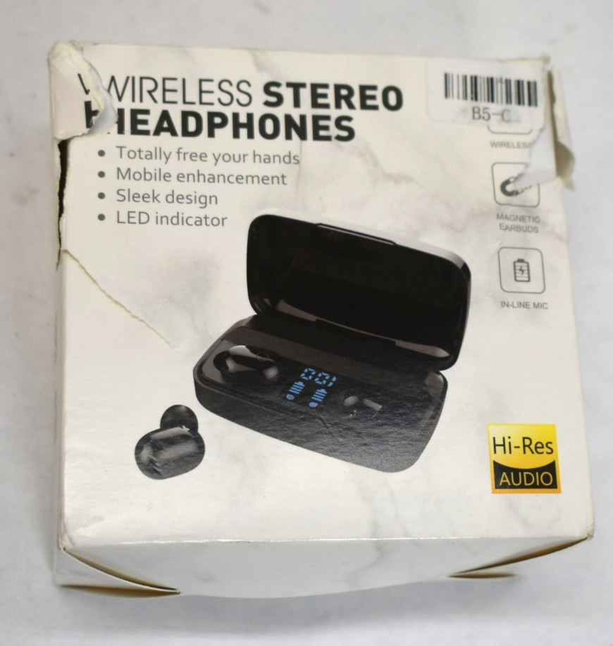 Wireless Stereo Headphones B5-C LED Indicator Sleek Design Magnetic Earbud Black