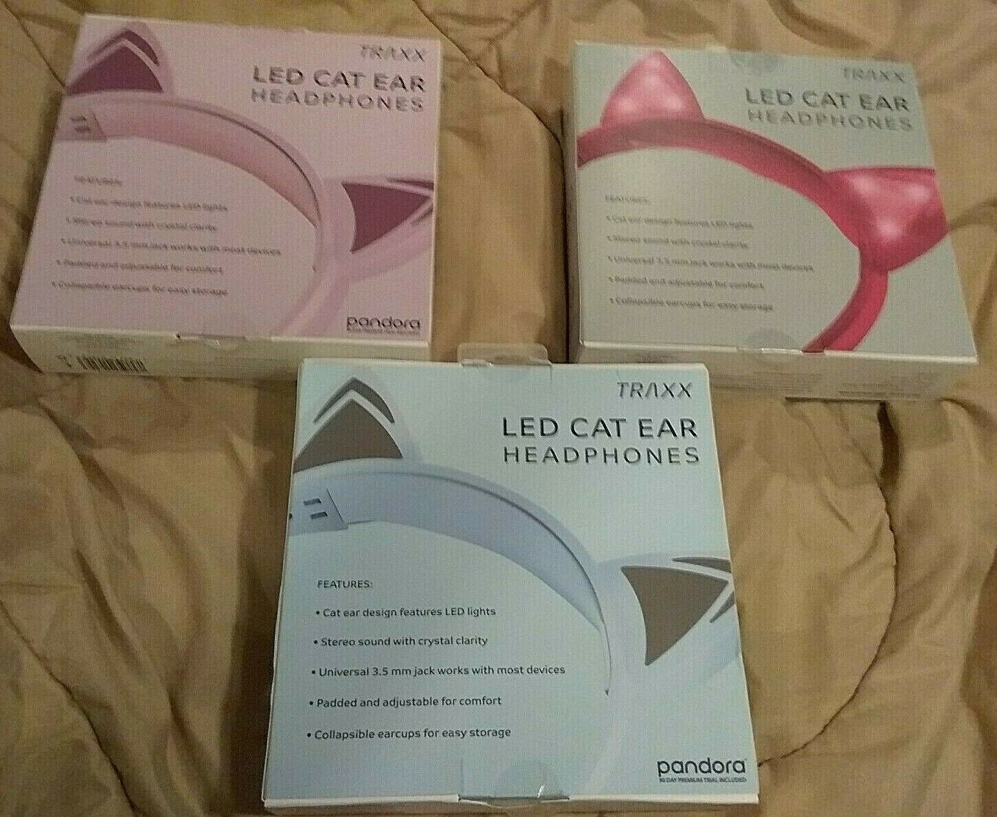 LED Light Up Cat Ears Headphones-5 Colors Choose Black, Blue, Green, Pink OR Red