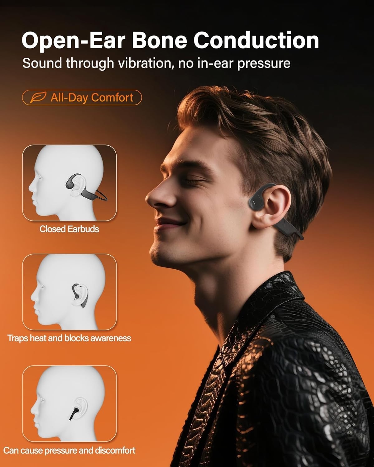 Next-Gen Bone Conduction Headphones – Open Ear Design, 33ft Bluetooth Range, 28g