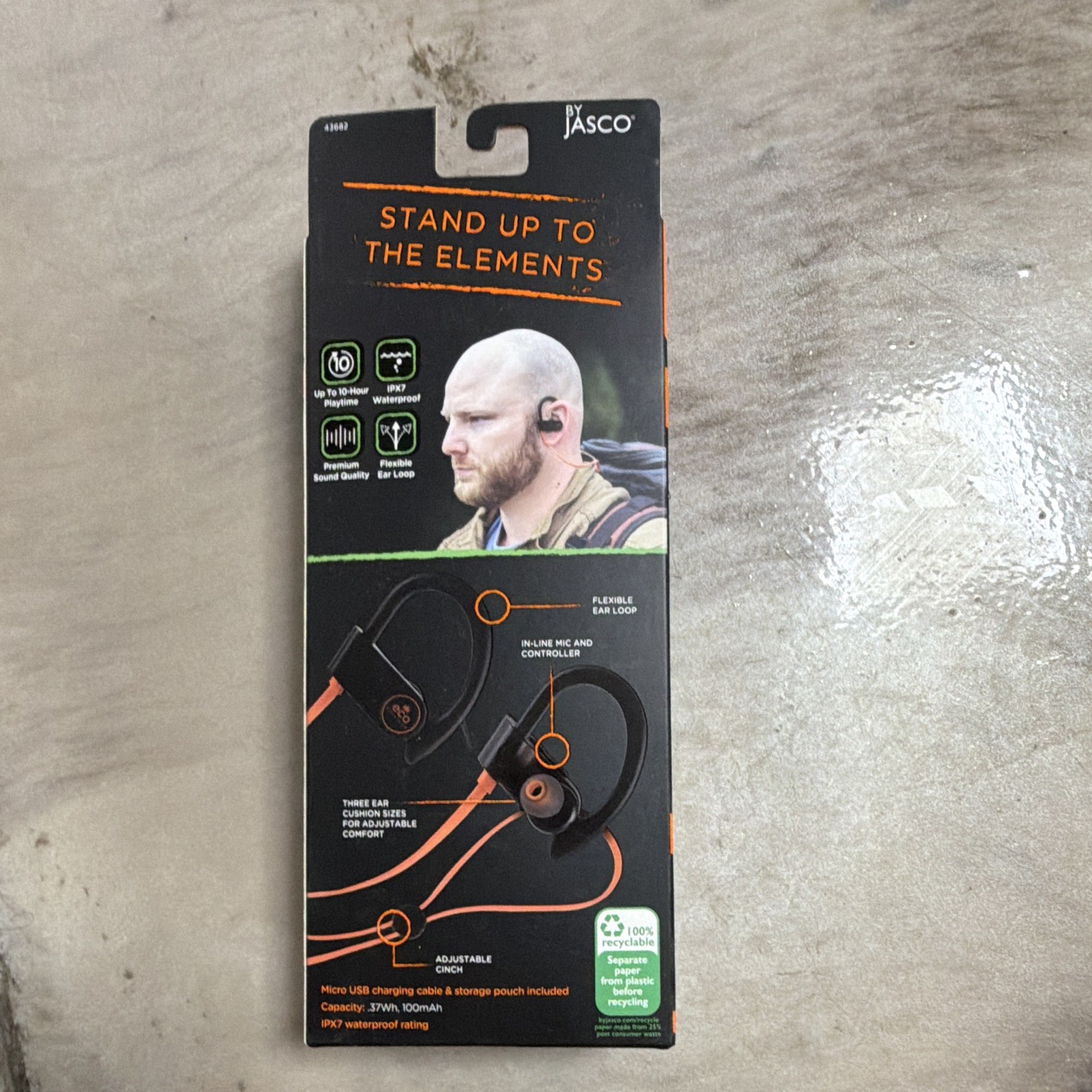 EcoSurvivor IPX7 Waterproof Bluetooth Ear-Hook Earbuds w/ Mic, Black/Orange