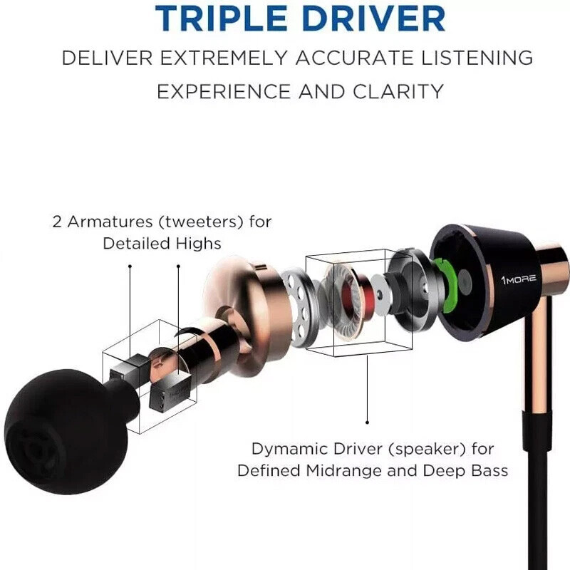 1MORE Triple Driver In-Ear Hi-Res Earphones Headphones 3.5mm Plug
