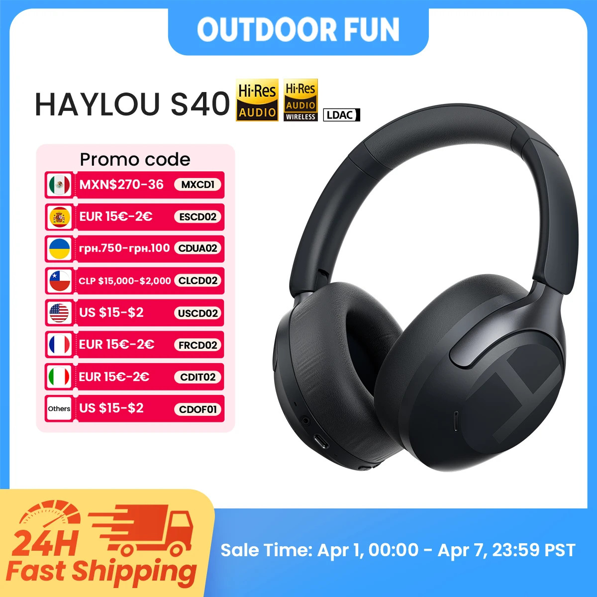 S40 ANC Wireless Headphone 50Db Noise Canceling Hi-Res 3D Spatial Audio Earphone