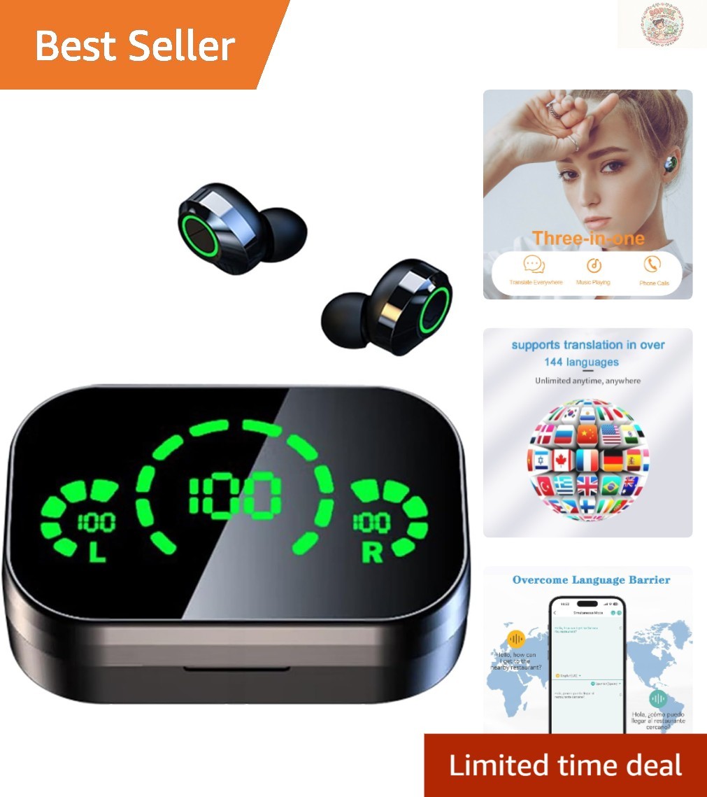 Real-Time Translator Earbuds – 144 Languages, Touch Control, Long Battery Life