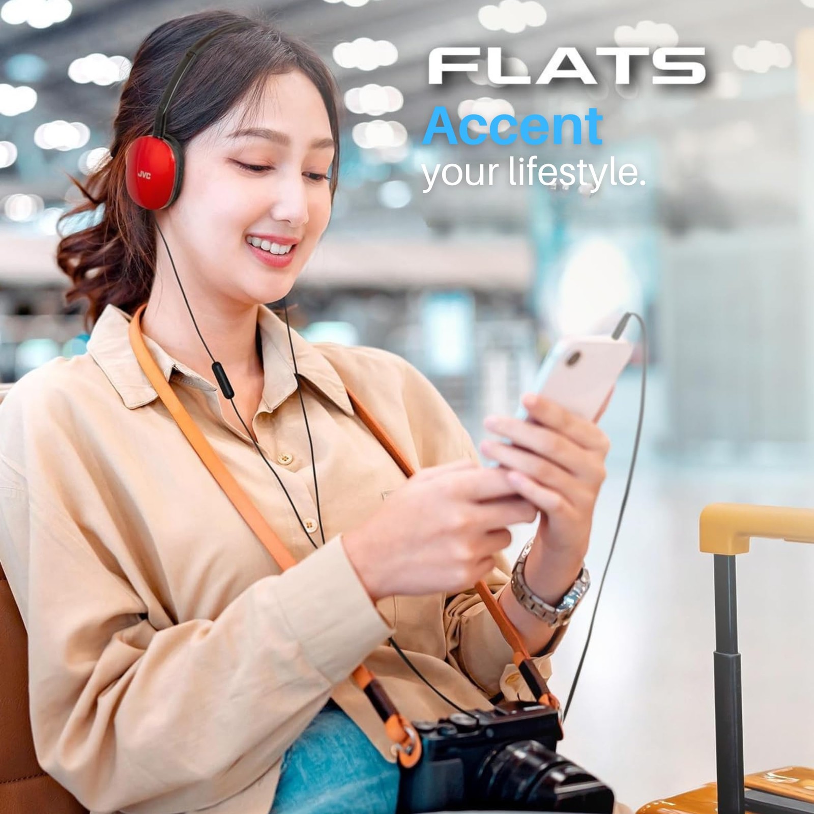 JVC Flats On-Ear Wired Headphones – Flat Foldable Design – 30mm One Size, Red