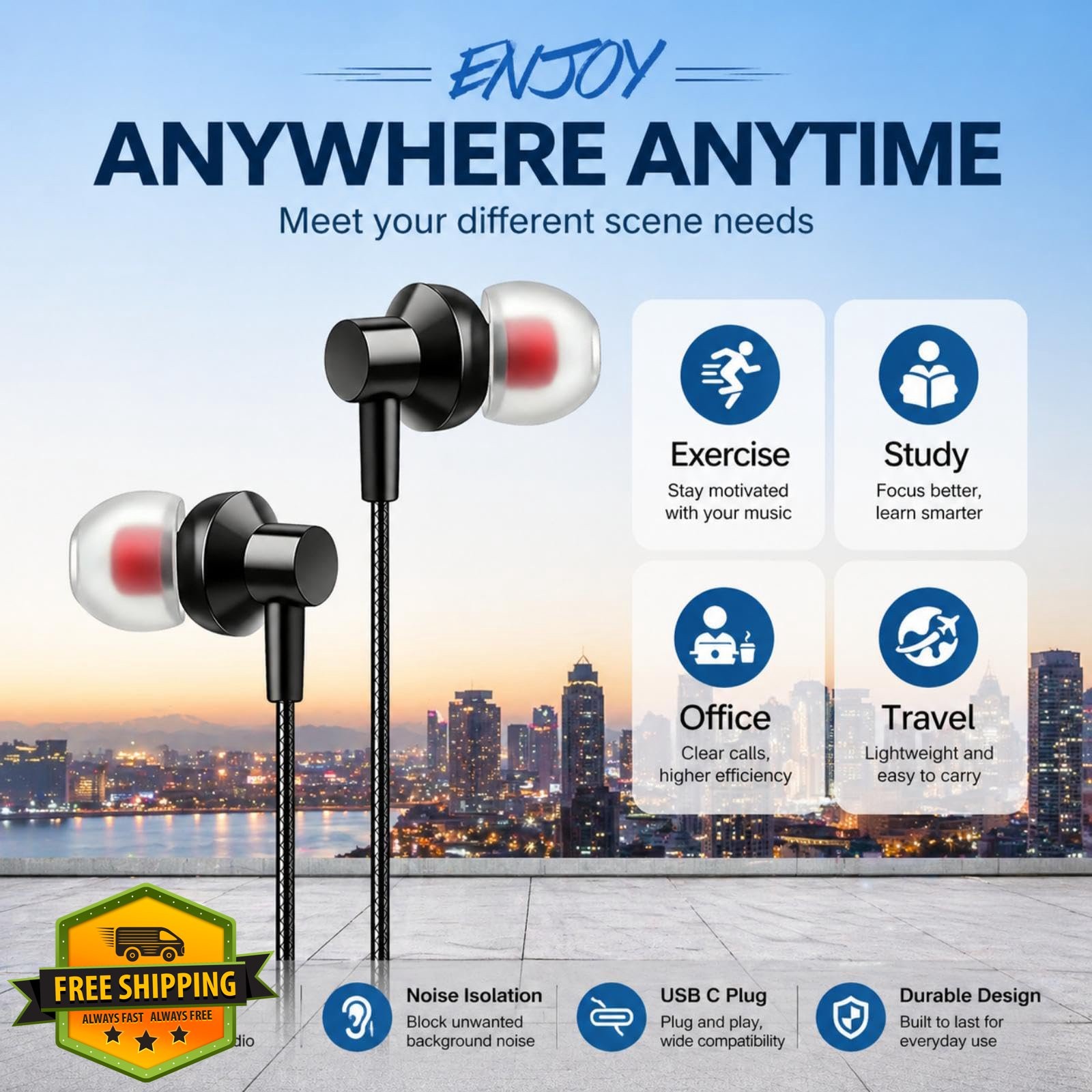Generic USB C Wired Earbuds Mic Volume Control