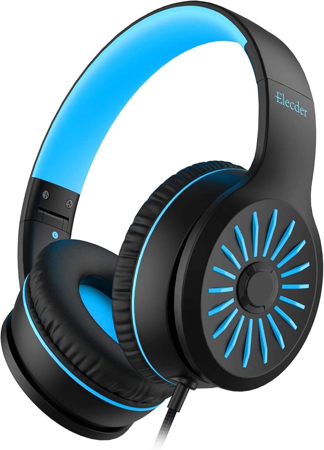 On Ear Headphones with Microphone Foldable Wired Stereo Bass Blue