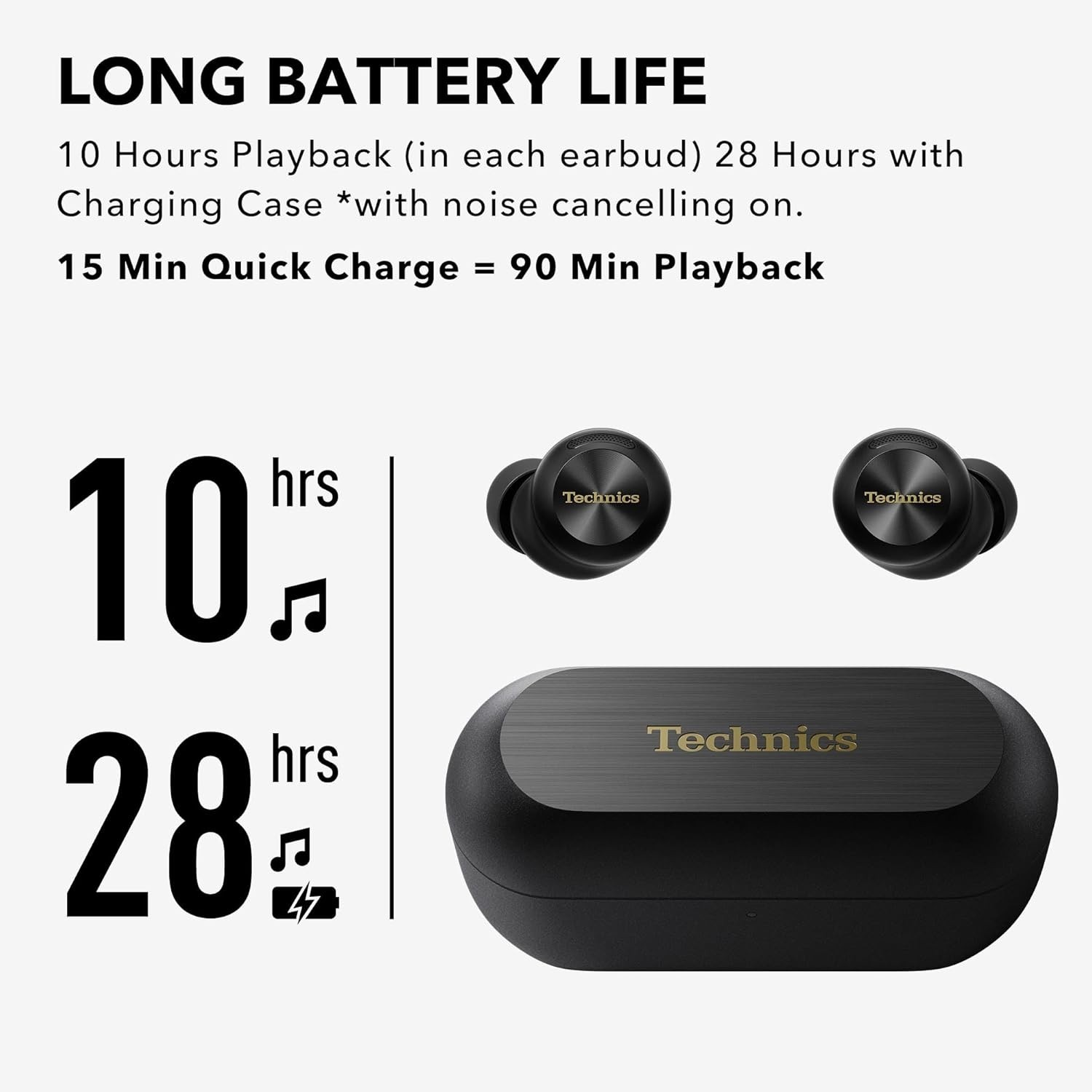 Technics EAH AZ100 True Hi-Fi Wireless Noise Cancelling Earbuds – Black – NEW