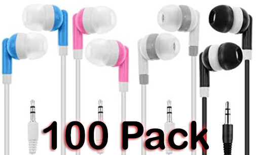 Lot of 100 Mixed Candy Color 3.5mm In-ear Earbuds / Headphones – Assorted Colors