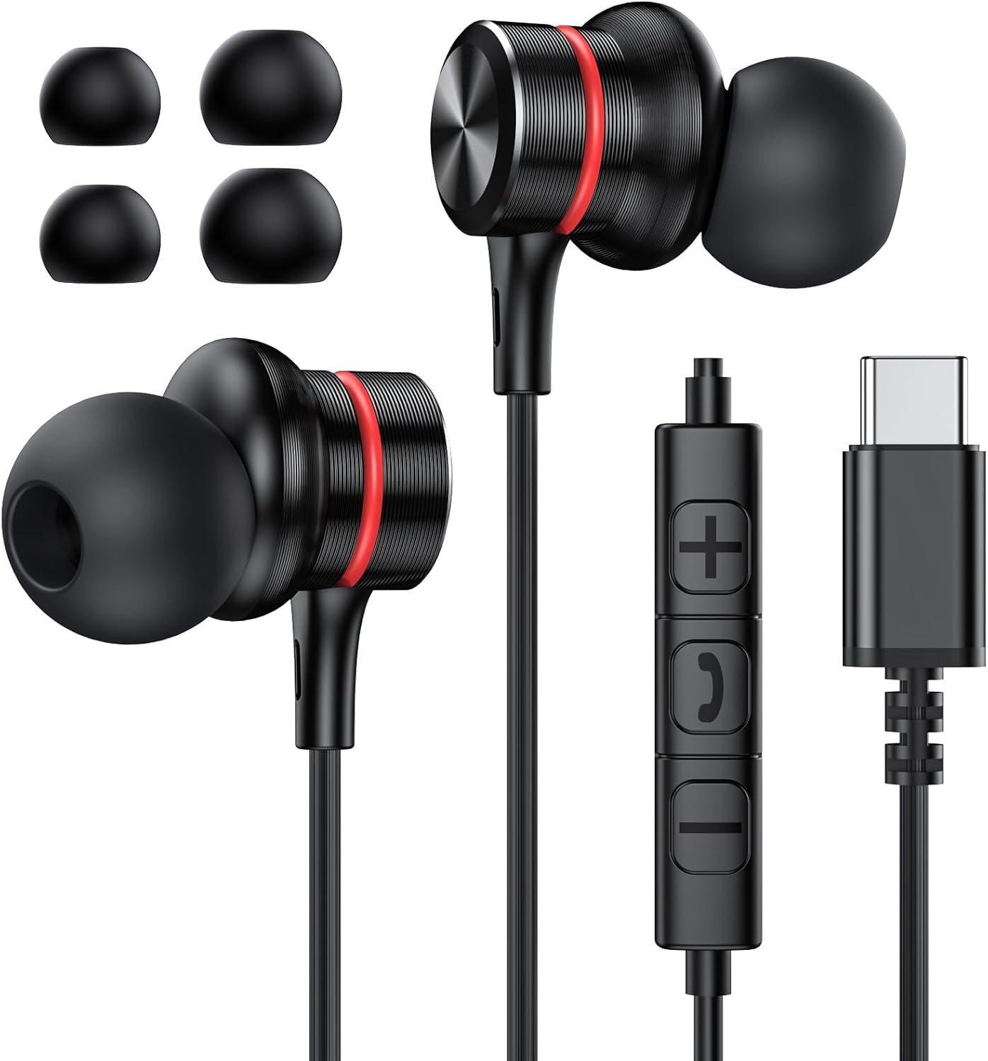 USB C Headphones, Wired Earbuds In-Ear Type C Earphone, Microphone & Volume Cont