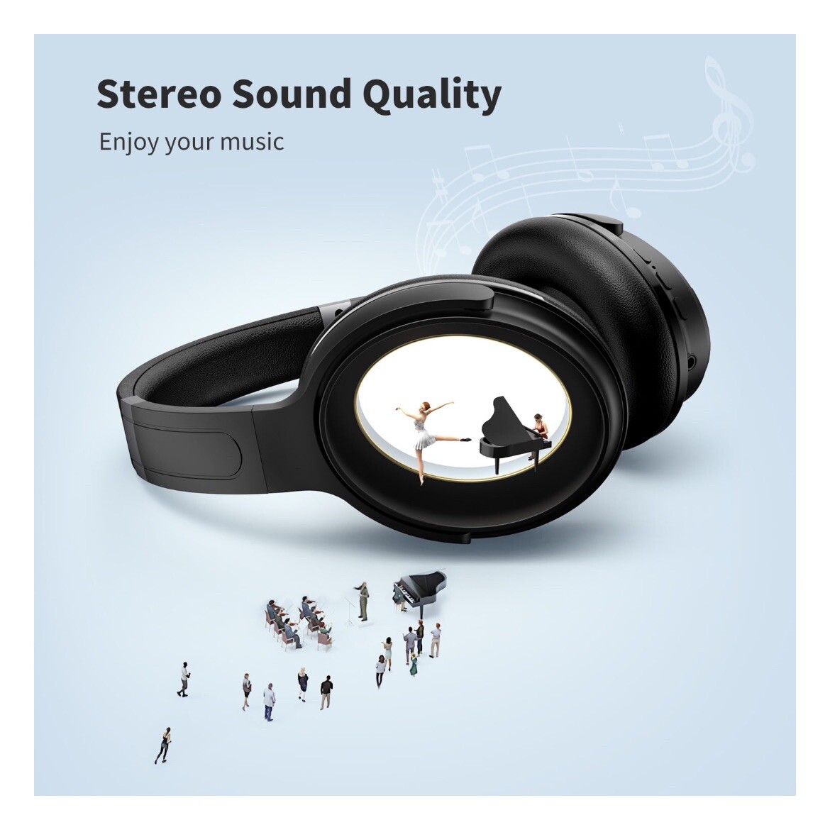 VILINICE Noise Cancelling,Wireless BT Over Ear Headphones with Microphone,Black