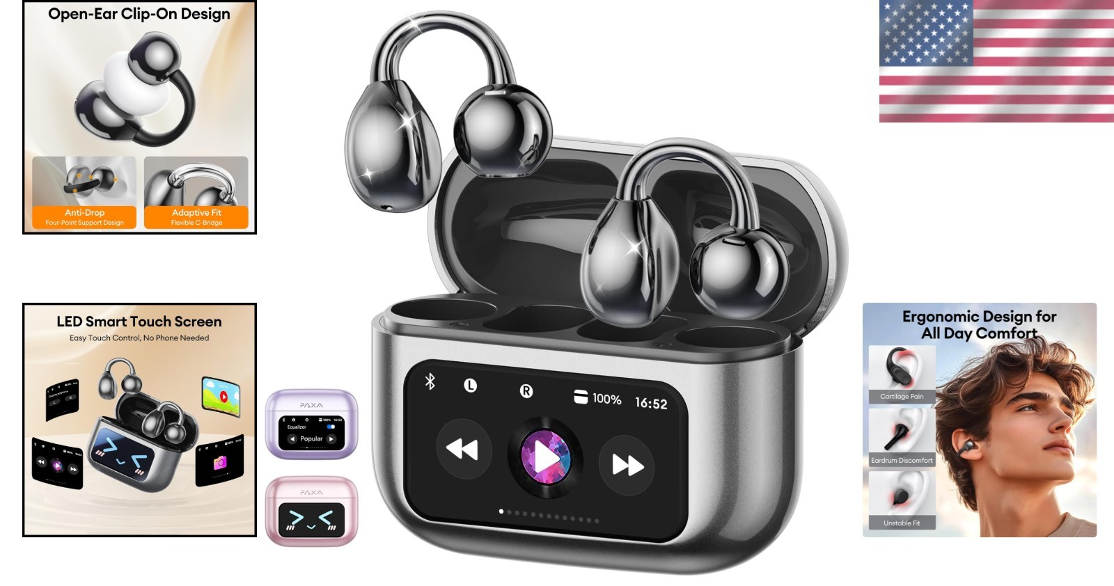Lightweight M100 Bluetooth 5.4 Earbuds with Touchscreen for Workouts & Travel