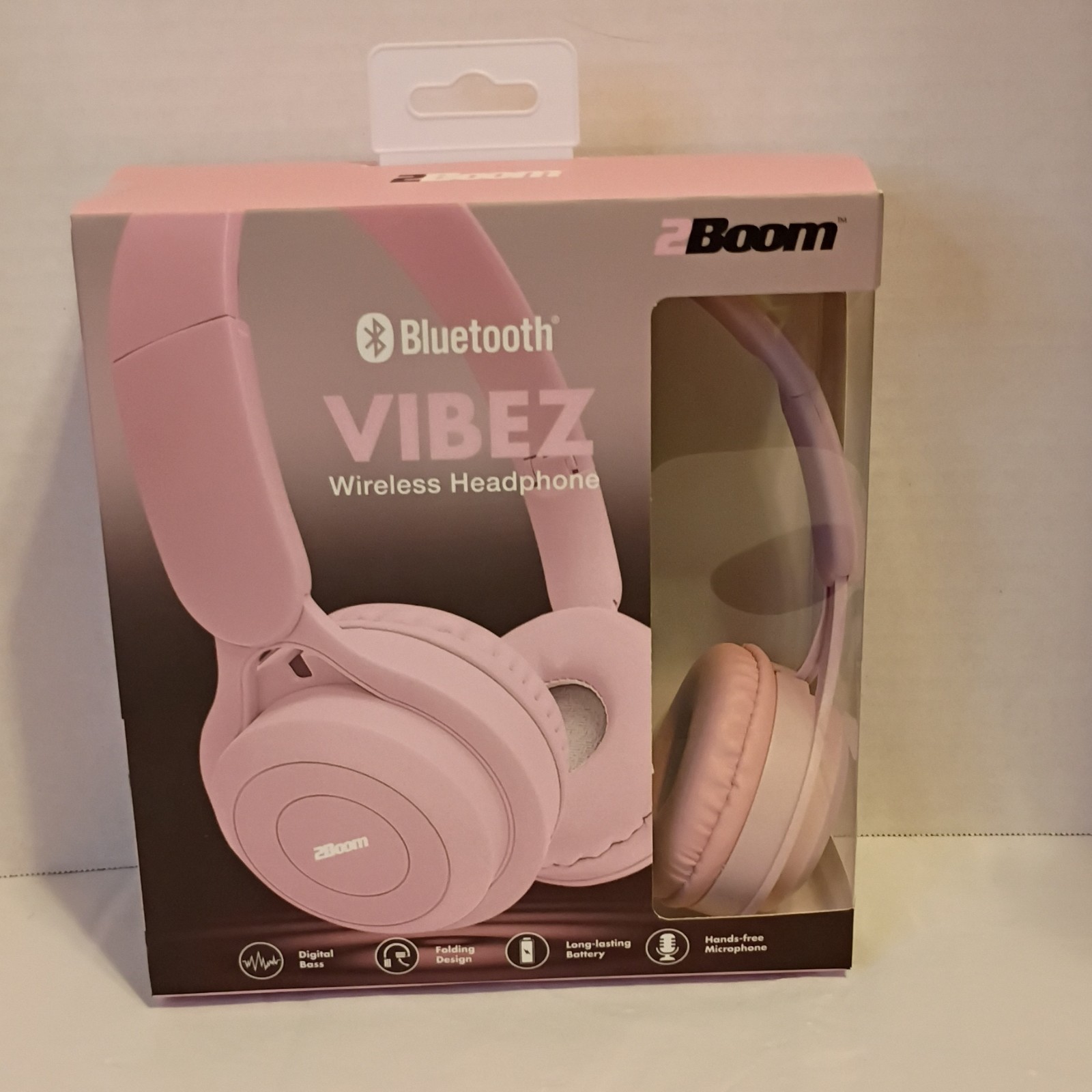 2Boom Vibez Bluetooth Wireless Over-Ear Headphones Mic Folding Pink 40mm