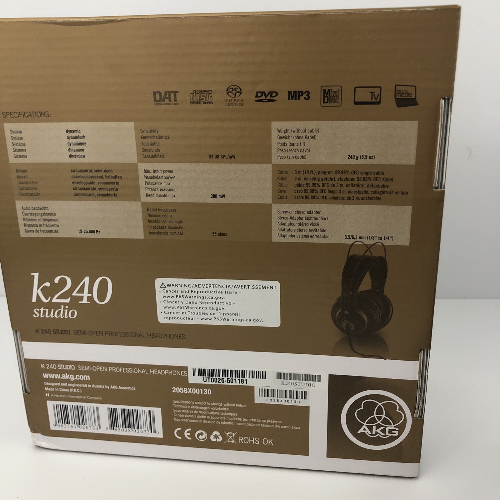 Headphones AKG Acoustics K240 Studio Semi-Open Over the Ear Headphone