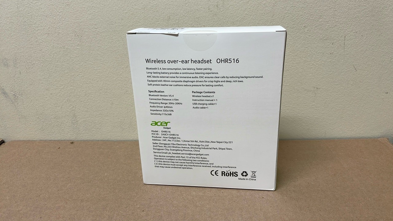 Acer OHR516 ANC Wireless Bluetooth 5.4 Headphones 48dB ANC Headsets 40mm White