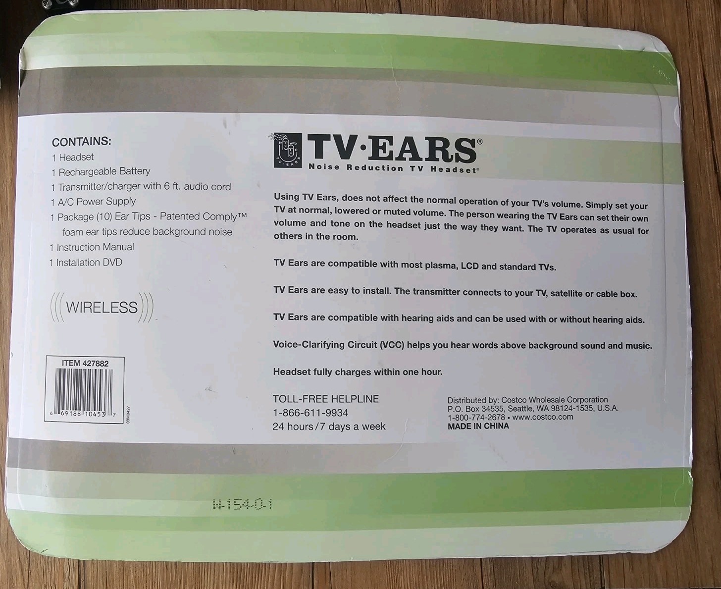 TV Ears Noise Reduction TV Headset Wireless Rechargeable Battery 427882 Sealed