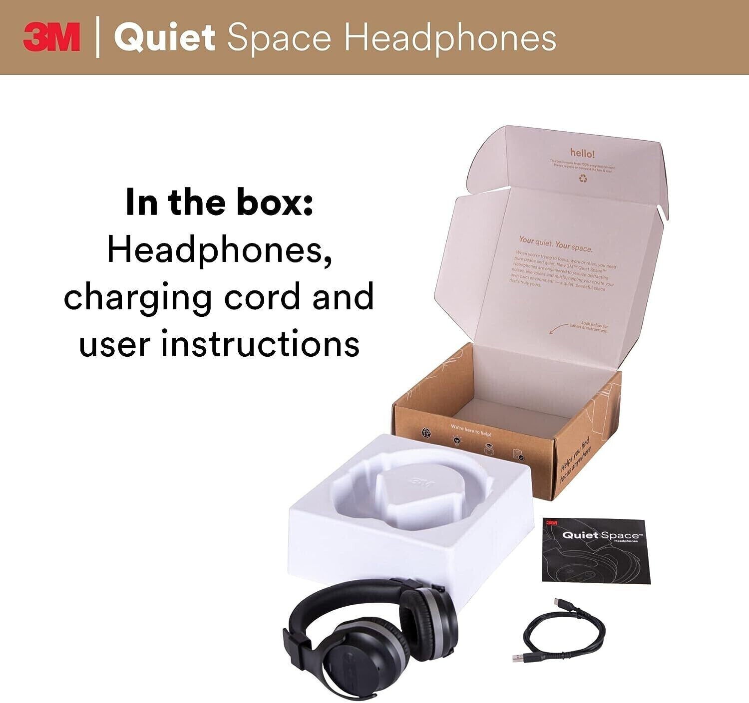 3M Quiet Space Headphones Black Hi-Fi, Sound Blocking, 30+ Hrs Battery Bluetooth