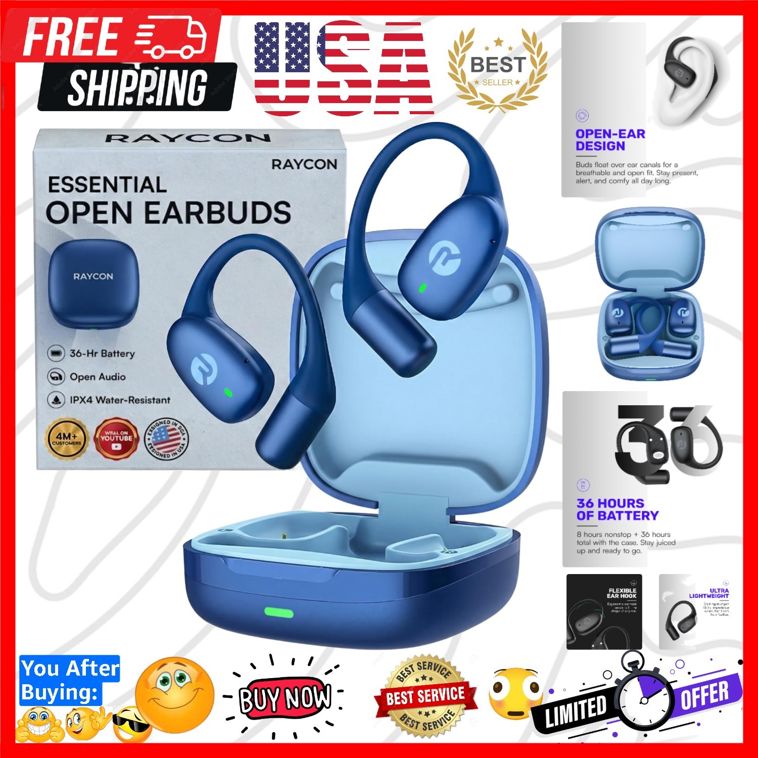 Essential Open Ear Earbuds – Open Ear Headphones, Earbuds Wireless Bluetooth,…