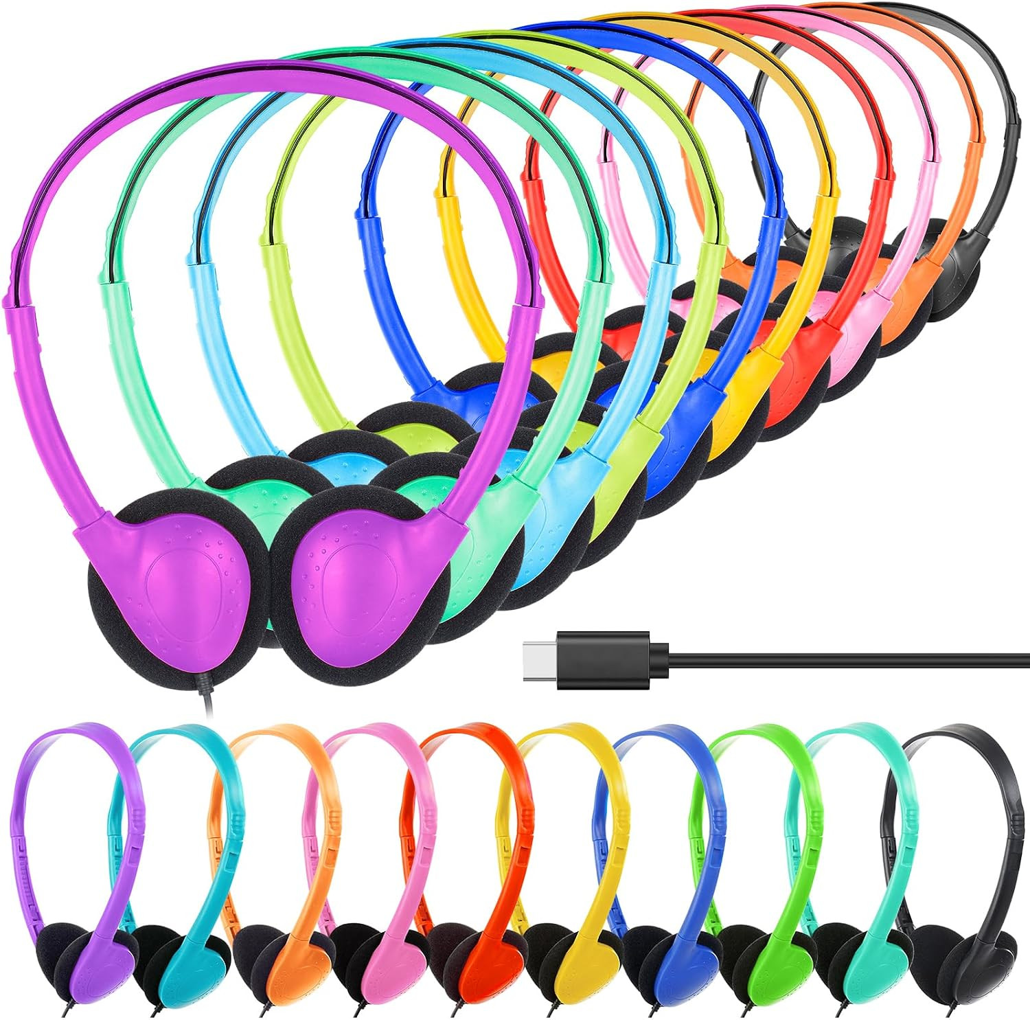 12 Pack USB C Headphones Bulk for Classroom School Kids,Wired | USB Type C Headp