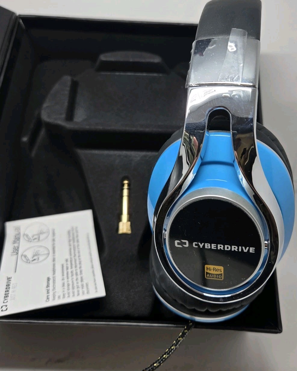 Cyberdrive Hi-Res Hybrid Dual Driver Over-Ear Headphones Blue Open Box Complete
