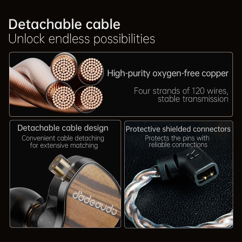 FiiO JH13 Hybrid IEMs 1DD+2BA n-Ear Earphones, 0.78mm 2Pin (Transparent Black)