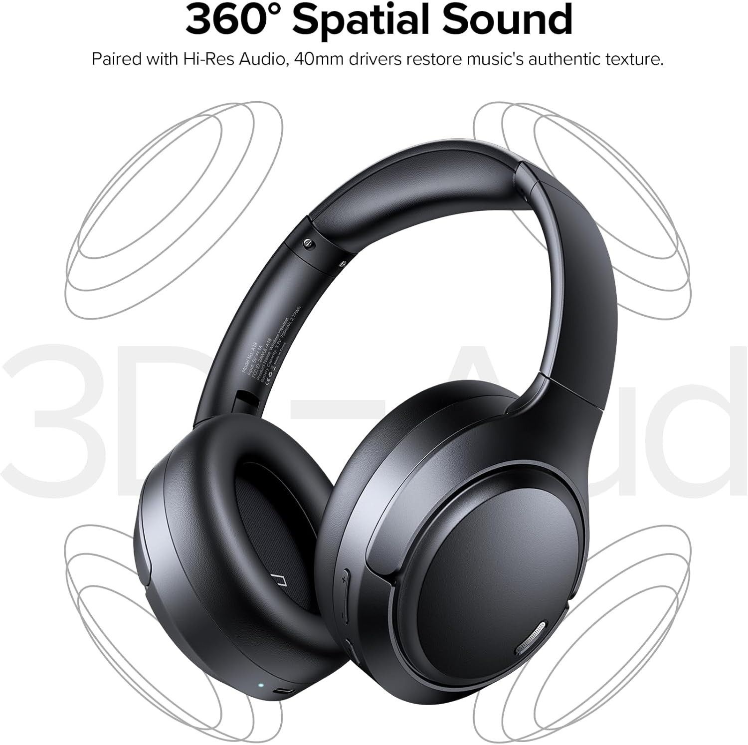 Bluetooth 6.0 Hybrid ANC Headphones 120H Playtime Hi-Res Wireless Over Ear Mic