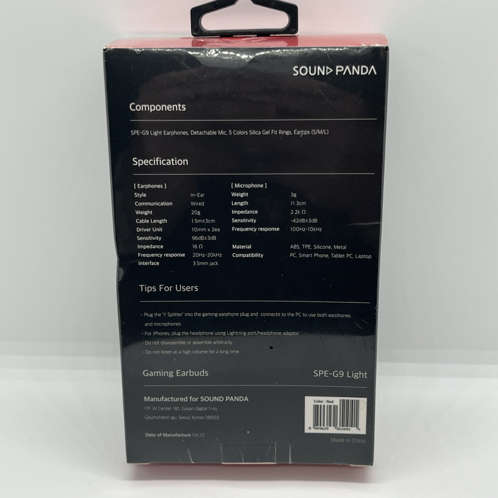 Sound Panda SPE-G9 Light Gaming Earbuds Single Driver 3.5mm Dual Microphone