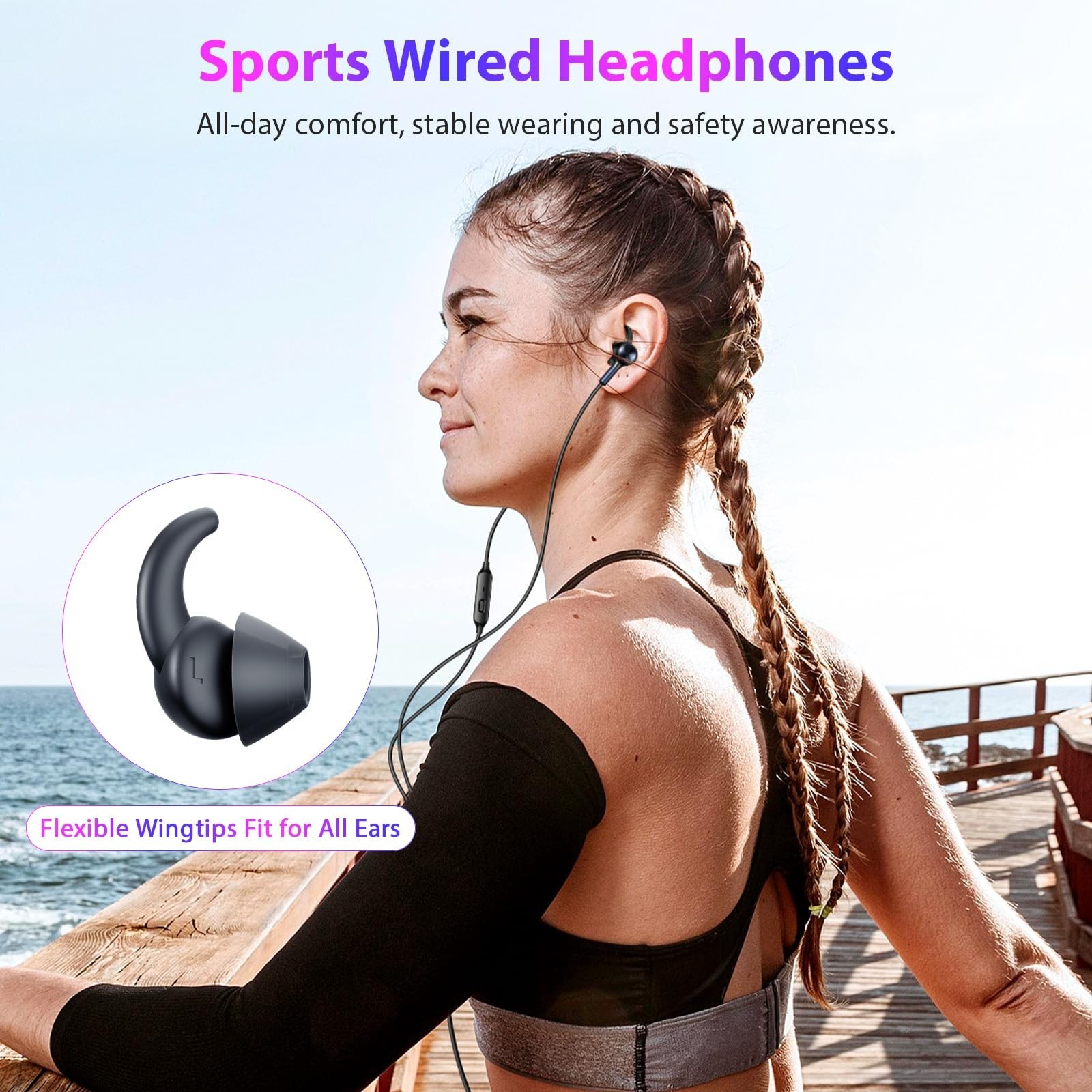 APETOO 3.5mm Wired Earbuds Sport in-Ear Headphones Mute Mic Stereo Bass
