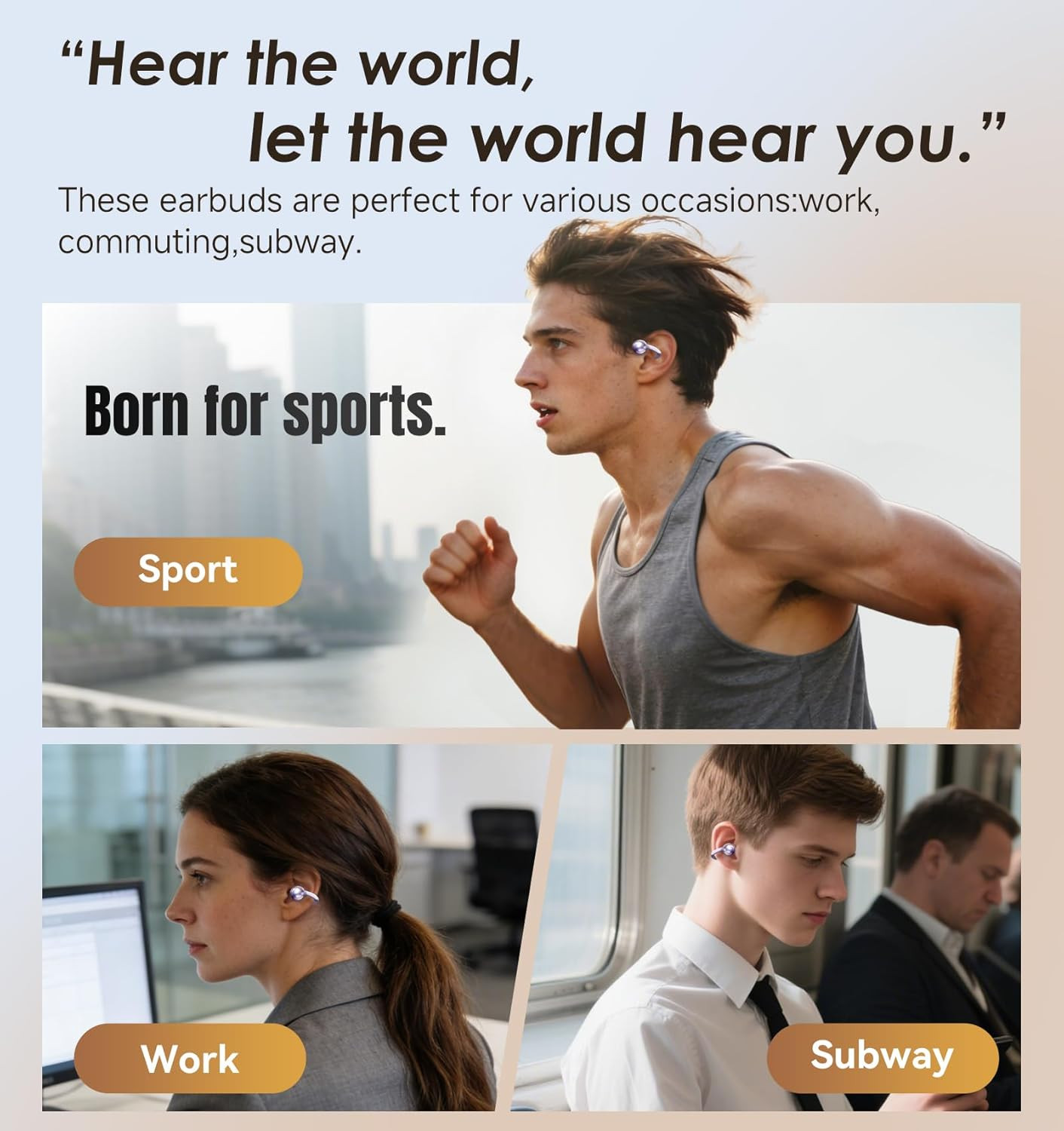 Clip-On Earbuds Gen 3, Open-Ear Wireless Bluetooth 6.0 Headphones with Mic, Secu