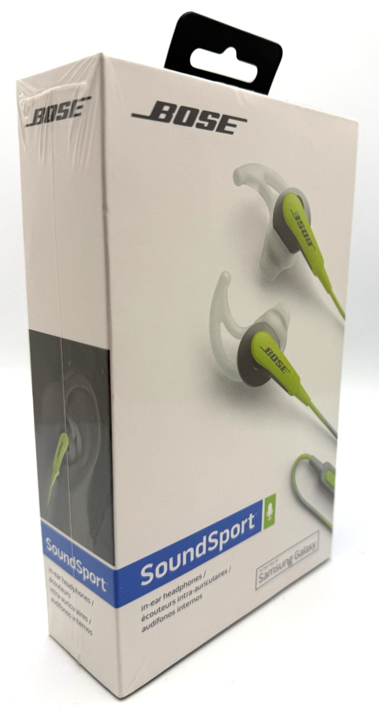 BOSE SoundSport in-ear headphones Wired Samsung Galaxy Controls Green / Grey NEW