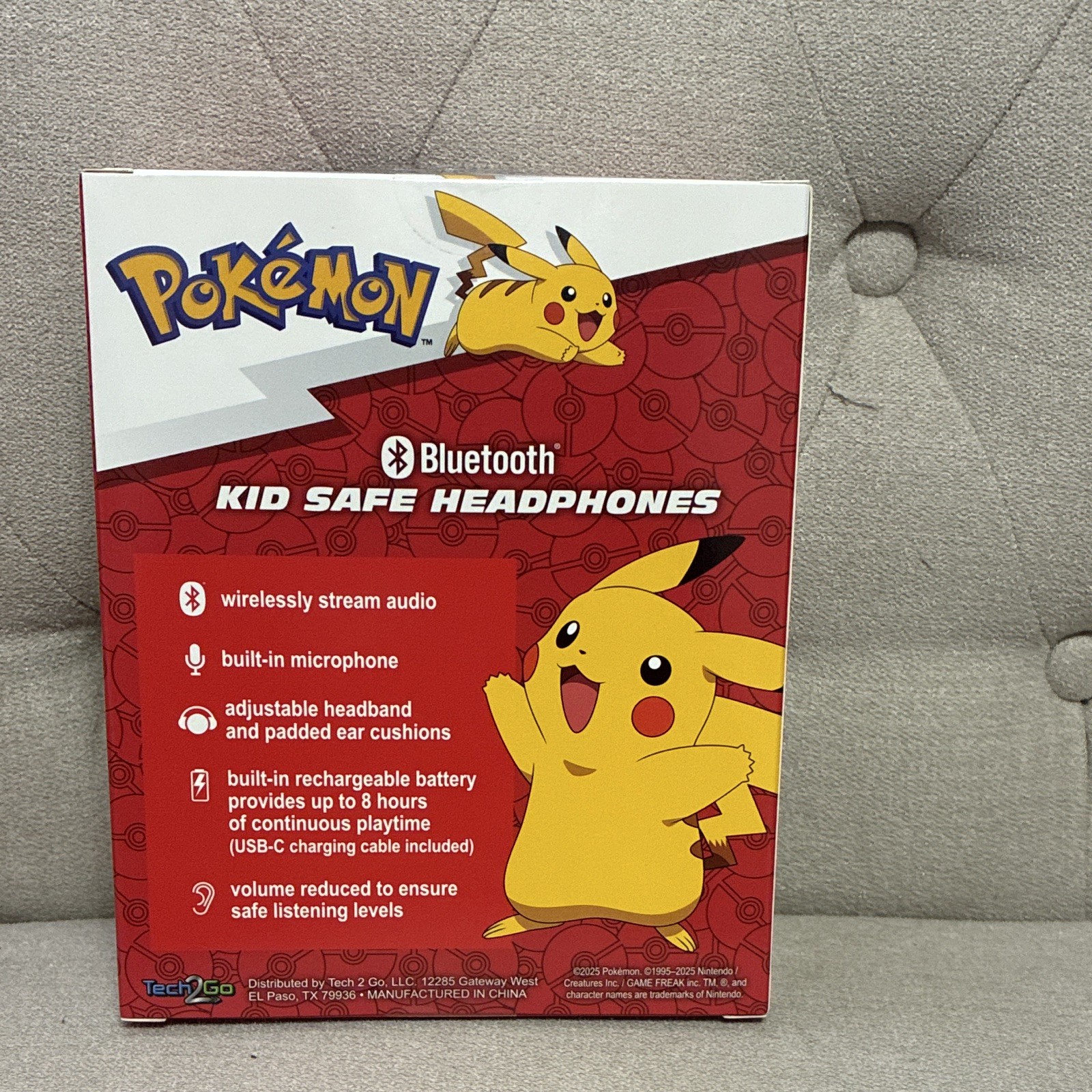Tech2Go Pokémon Bluetooth Kids Headphones Volume Limit Mic Yellow/Black