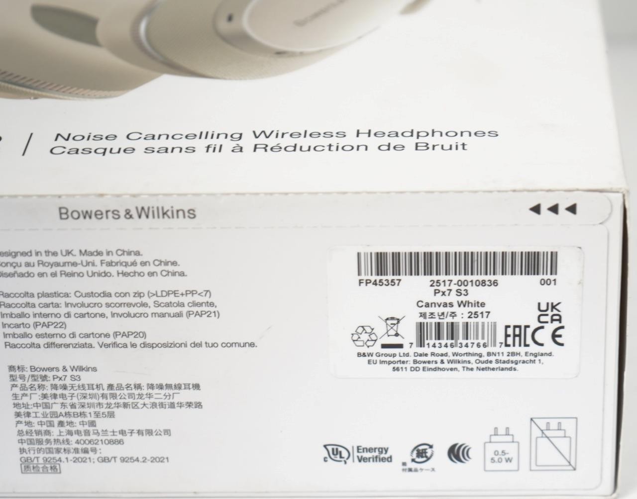 NEW- Bowers & Wilkins PX7 S3 Noise Cancelling Wireless Headphones – Canvas White