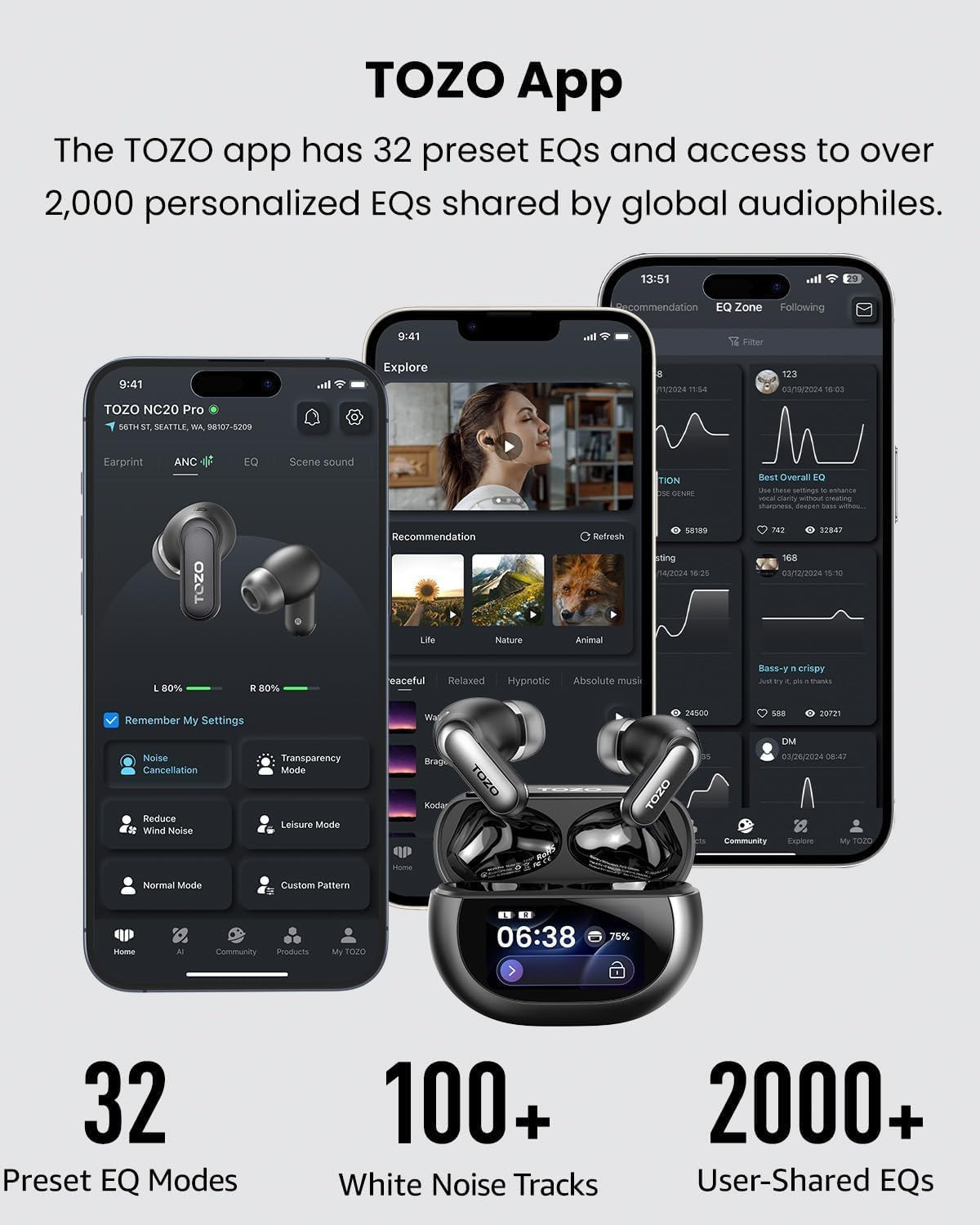 NC20 Pro Active Noise Cancelling Wireless Earbuds, Smart LCD Screen | LDAC Hi-Re