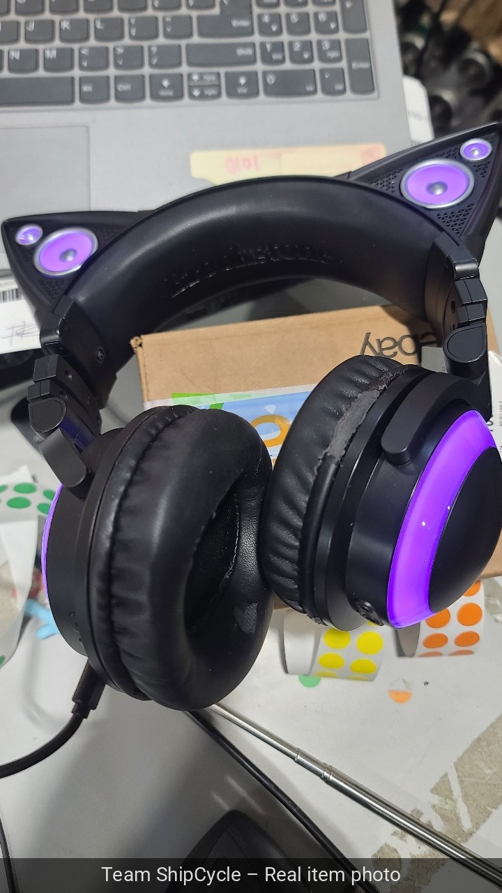 U24418 Brookstone AXENT WEAR Cat Ear Headphones PURPLE LED Wired G3D