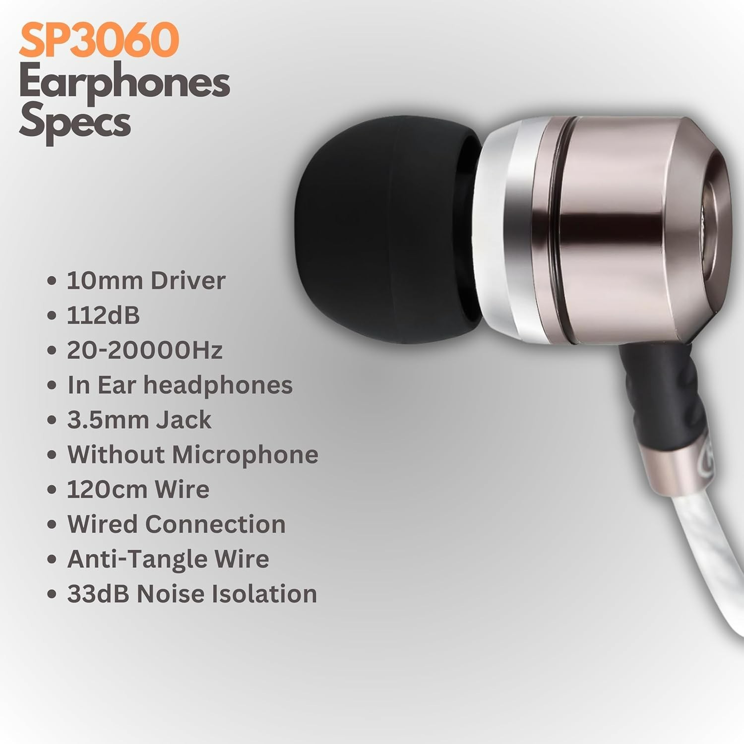 SP3060 Wired Headphones, HD Bass Driven Audio, Lightweight Aluminum Wired in …