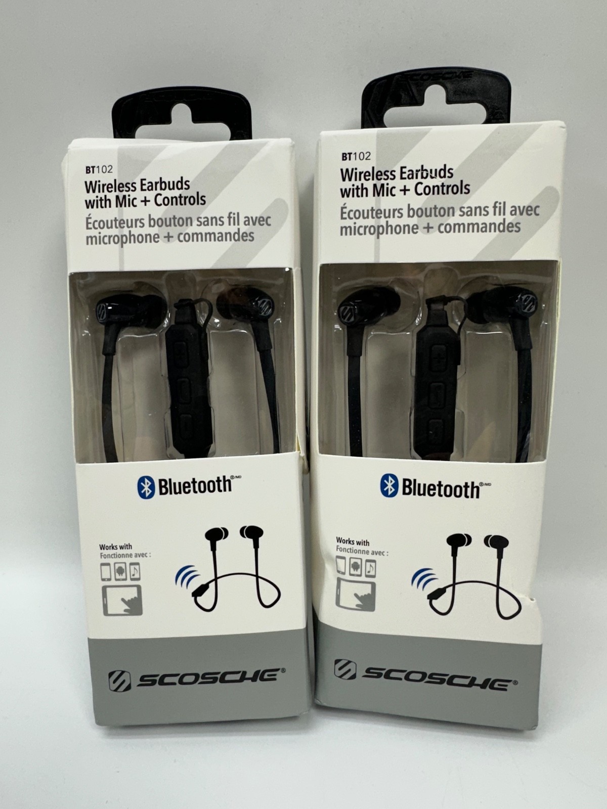 2pk Scosche BT102 Rechargeable Bluetooth Wireless Earbuds Black Headphones