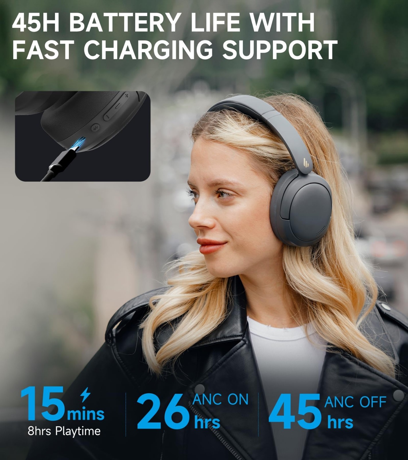 Wireless Over-Ear Headphones – Active Noise Cancelling, Hi-Res Audio, 45H Playti
