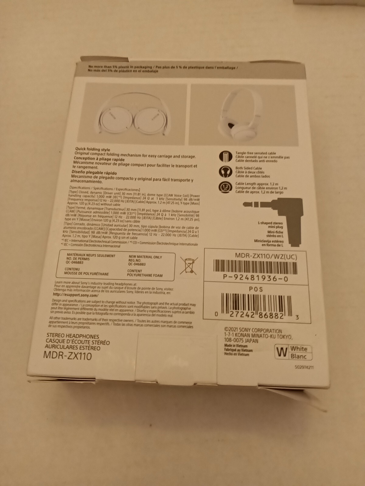 Sony MDR-ZX110 Ear-Pad (On the Ear) Headband Headphones – White