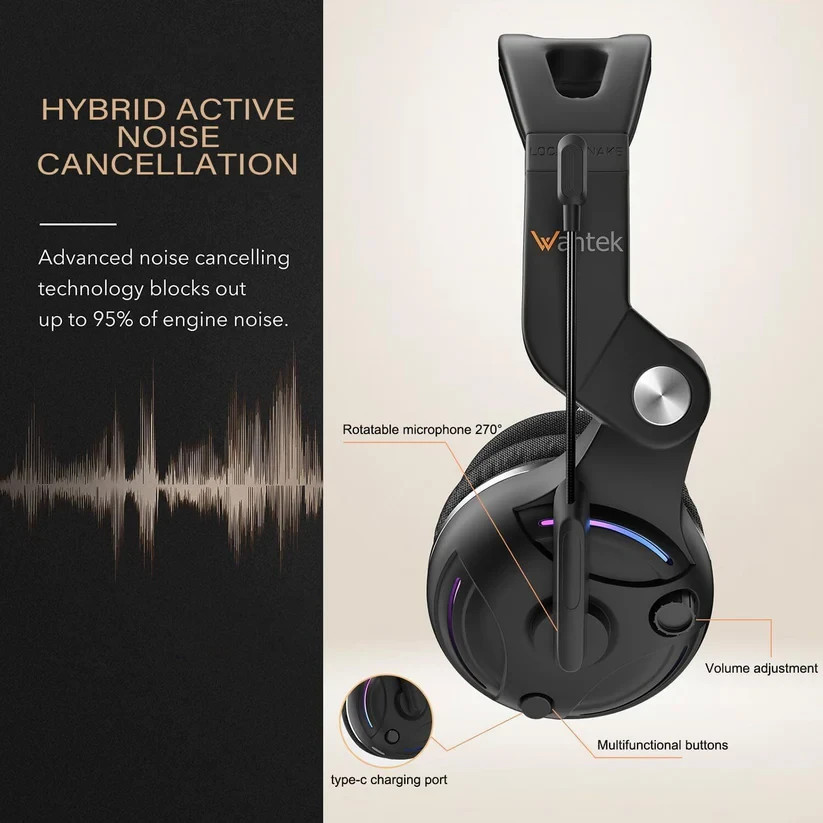 Wantek Bluetooth T2L Headphone with Mic Foldable Wireless Headset 4 PC/Cellphone