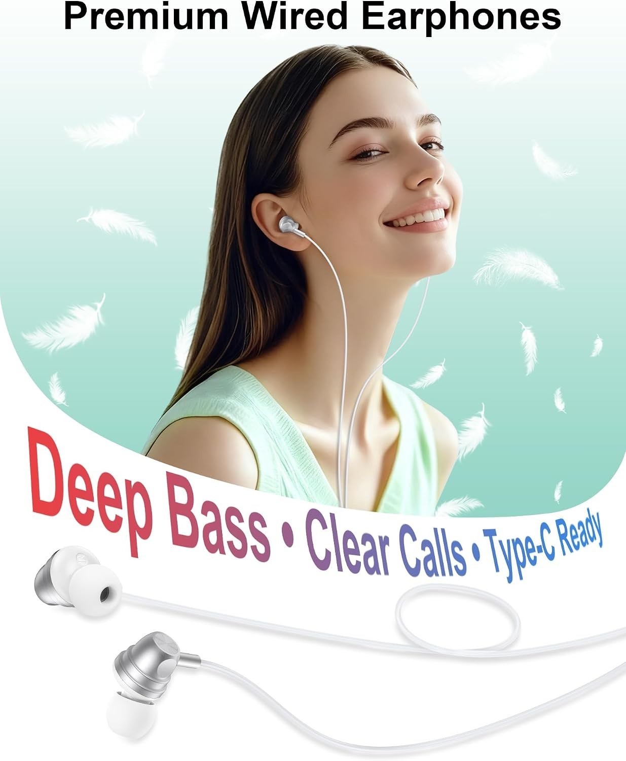 USB C Wired Ear Buds Earbuds for iPhone 17e 16 15 Pro Max 17 Air 16e White